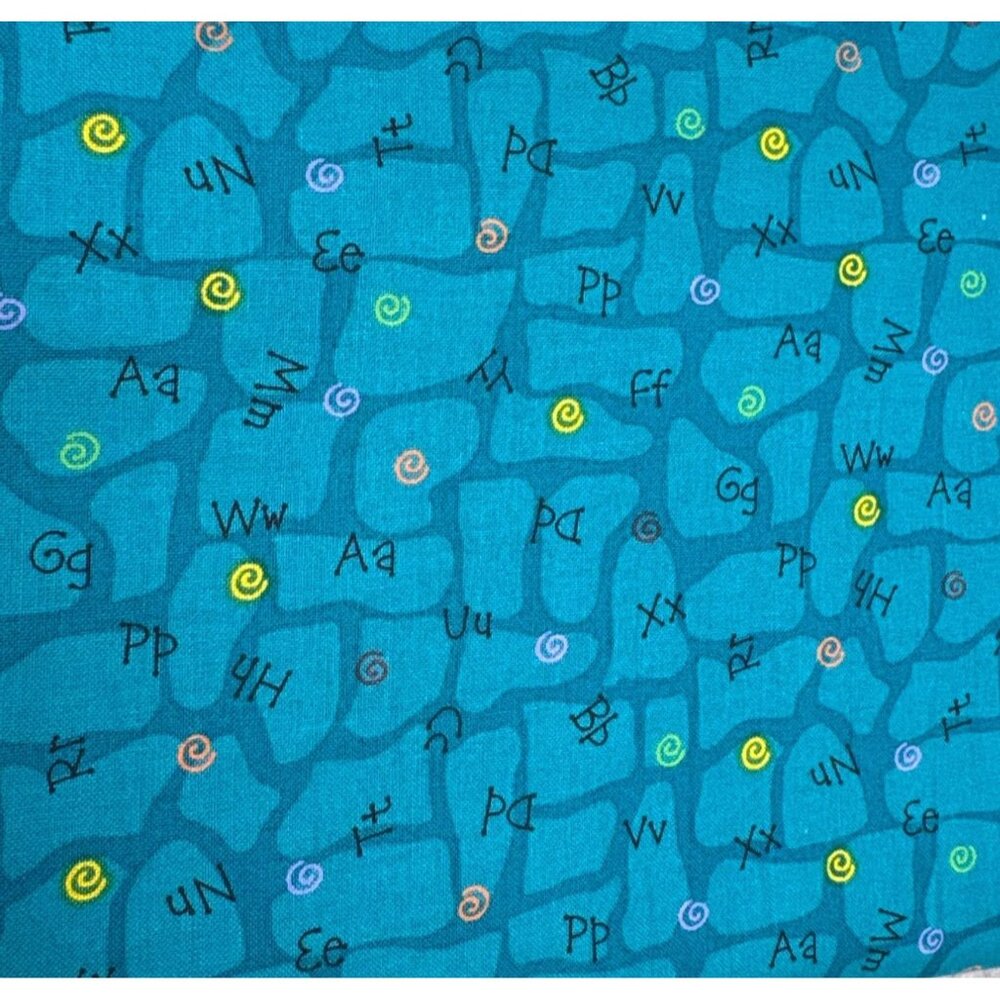 Alphabet Letters Cotton Fabric Half Yard Blue Quirky Typography Design